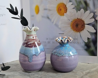 Handmade Purple Mini Ceramic Vase - Fun Bookshelf Decor & Surprise Gift