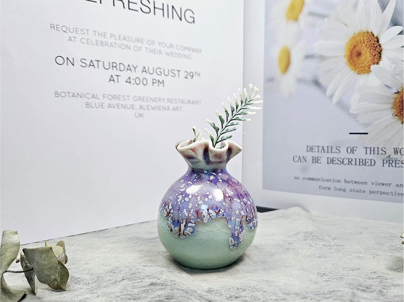Unique Handmade Green Mini Ceramic Flower Vase - Gift for Vase Lovers one light green(C)