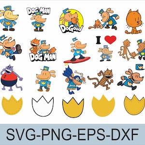 Dog Man svg- en png-bundelbestanden voor cricut-sublimatie, feestdecor 2025, taarttopper, verjaardagsshirt, kinderbeker, mok en meer