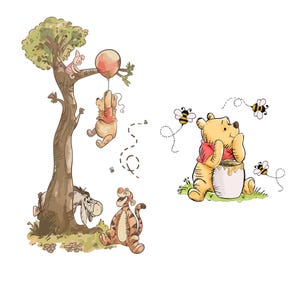 Klassische Winnie The Pooh PNG SVG Clipart Bundle, bedruckbar, Junge Geburtstag Sofortiger digitaler Download, Vintage Pooh Babyparty