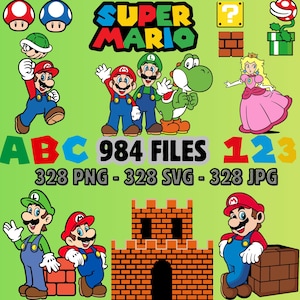 Super Mario SVG Bundle for Cricut and Sublimation, Mario Cut Files, Mario Clipart, Super Mario Font, Mario PNG, Mario Family Svg,Layered Svg