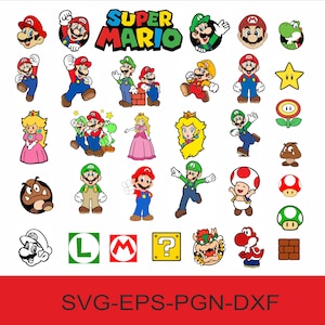 Super Mario SVG Bundle for Cricut and Sublimation, Mario Cut Files, Mario Clipart, Super Mario Font, Mario PNG
