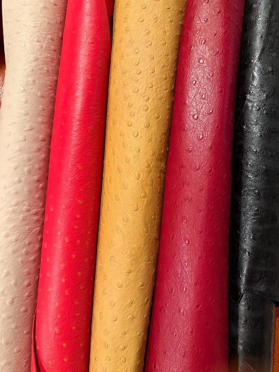 Ostrich embossed cowhide leather