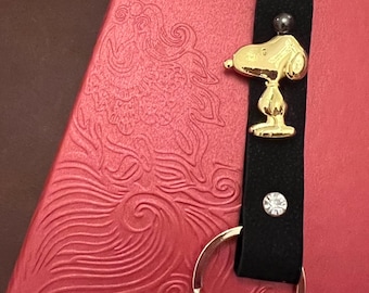 Genuine Leather Snoopy Keychain, with Woodstock