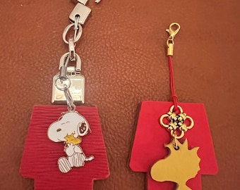 Snoopy/Woodstock Leather Keychain