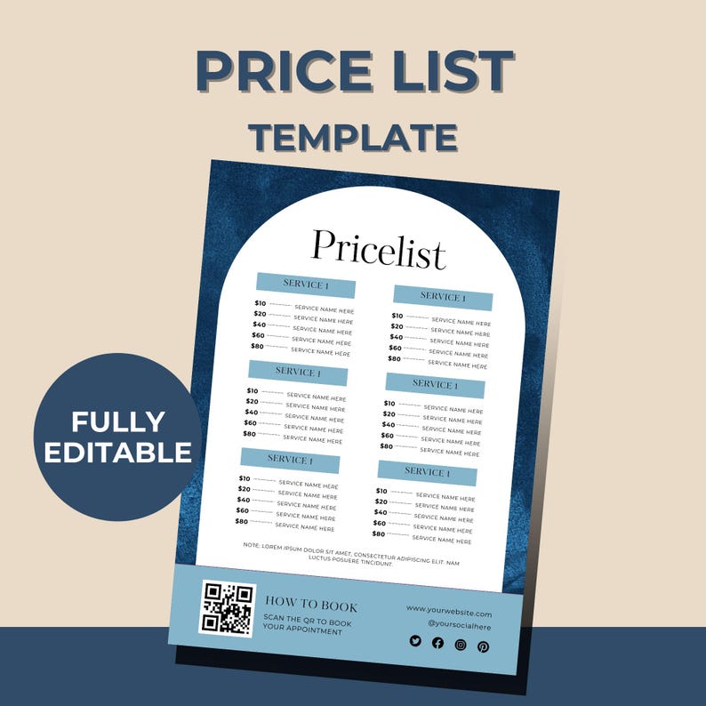 Price List Template | Editable Canva Pricing Sheet for Small Business ...