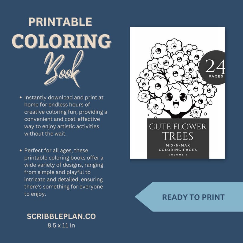 Cute Flower Tree Coloring Book - Printable Adult Coloring Pages ...