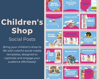 Kids Shop Instagram Templates - Colorful Canva Designs - Social Media Posts for Children - Fun and Engaging Templates