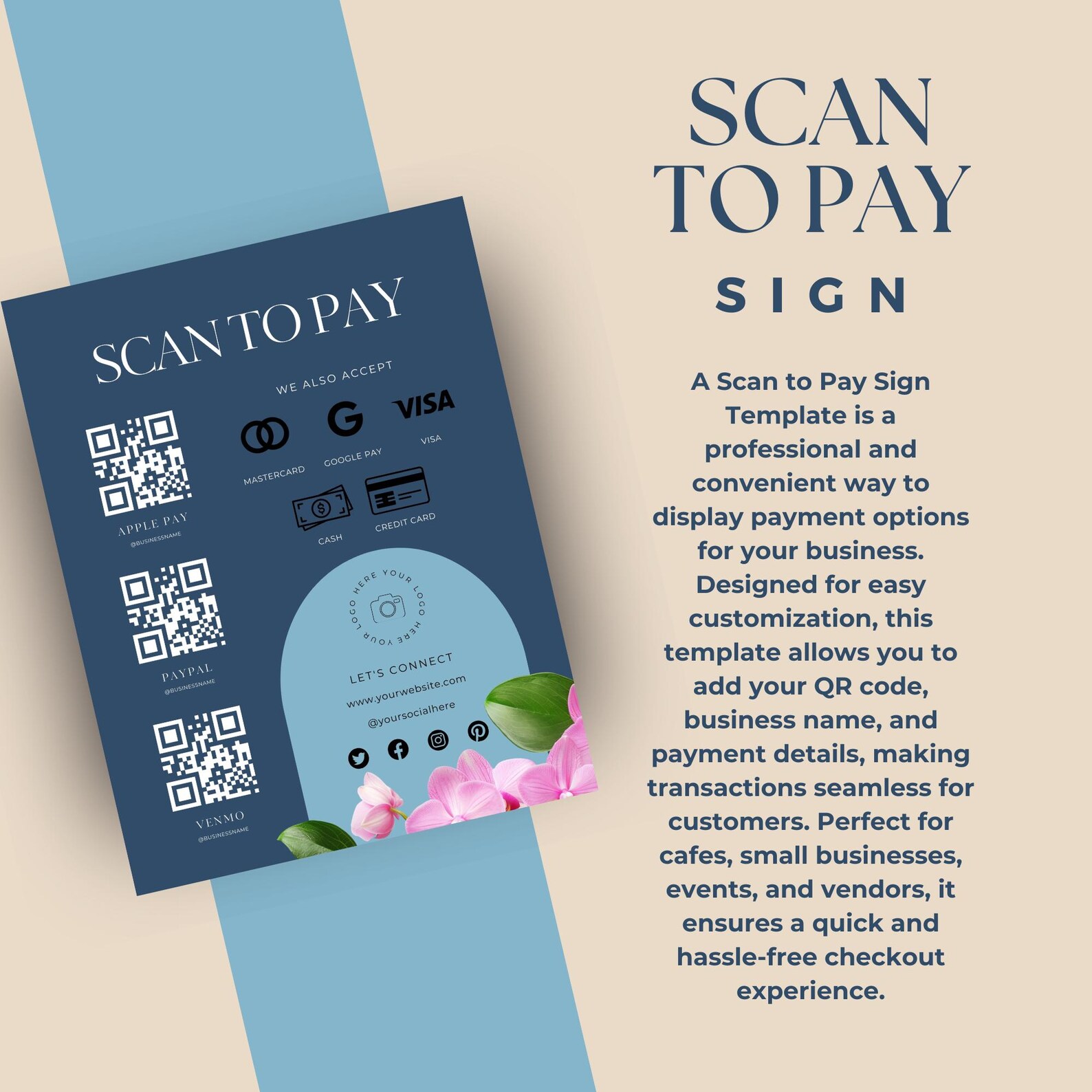Scan to Pay Sign Template | Editable QR Code Payment Sign for Small ...