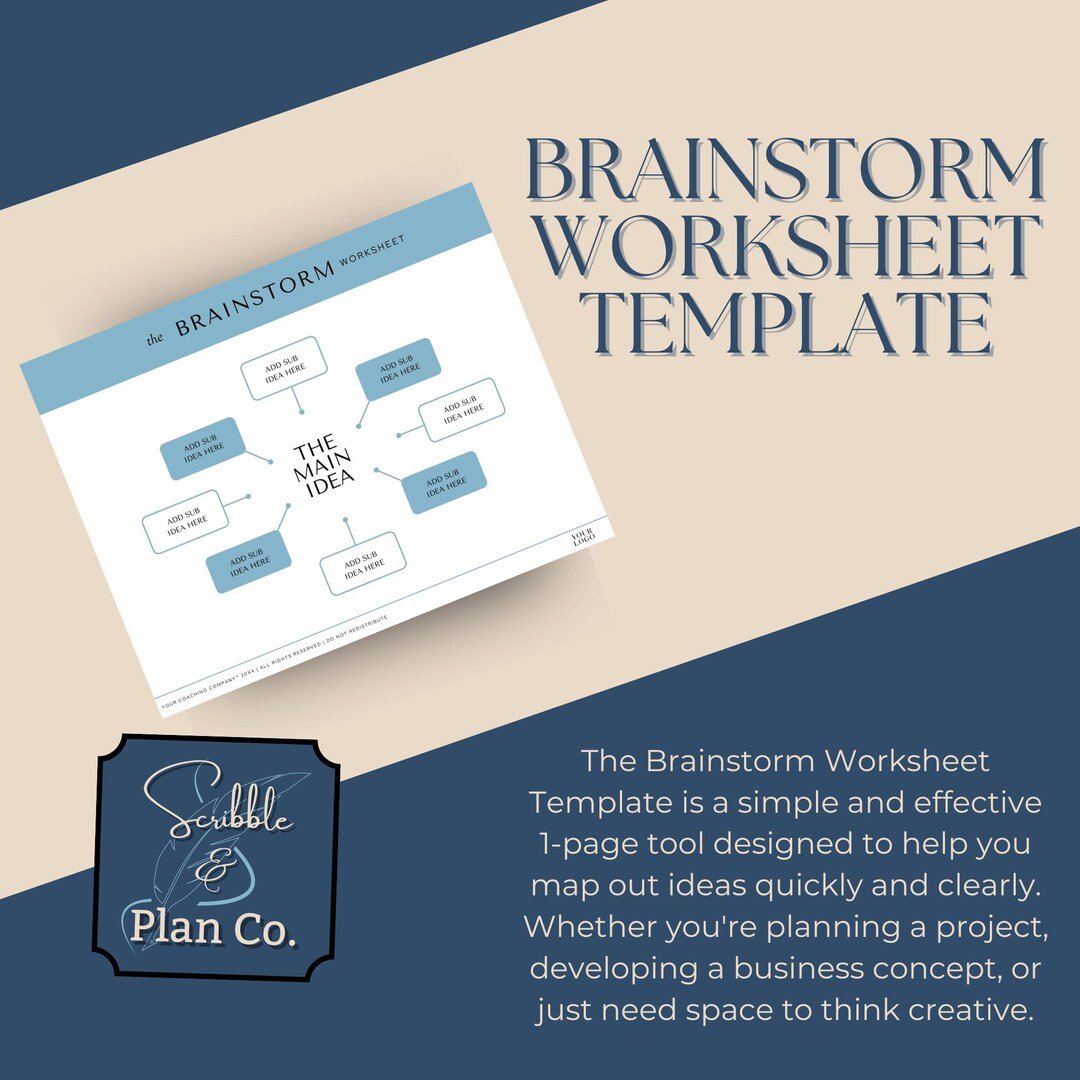 Canva Template for Brainstorming | Brain Dump Worksheet | Mind Map ...