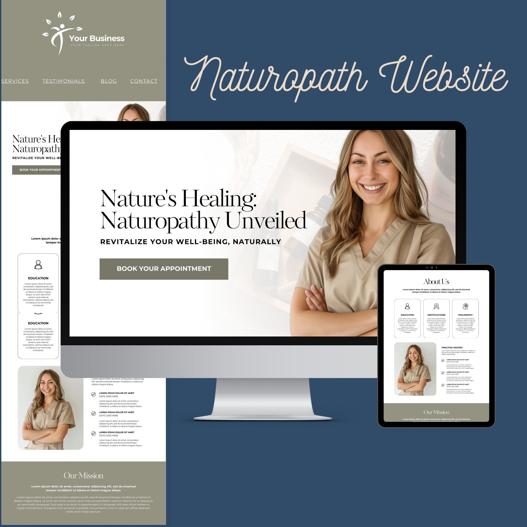 Naturopath Website Canva Template - Eco-Friendly Design for Holistic Health Coaches & Natural Wellness Practitioners