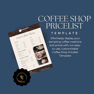 Modelo de menu de cafeteria | Modelo de lista de preços de cafeteria editável, design de menu de cafeteria personalizado, lista de bebidas para impressão, decoração moderna de cafeteria