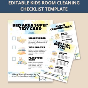 Modelo de lista de verificação de limpeza de quarto infantil editável - Organize o espaço do seu filho e torne a limpeza divertida! Download instantâneo para uso fácil