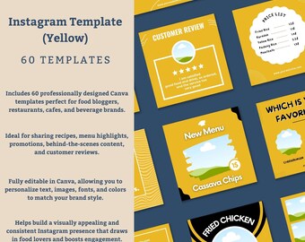 Food & Drink Social Media Templates - Editable Canva Kit for Instagram - Restaurant Content Posts -  Juice Bar and Food Branding