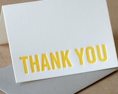 Letterpress Cards : 25 Sunshine Yellow Modern Block Letterpress Thank You Notes - box of small folded cards w envelope color choice