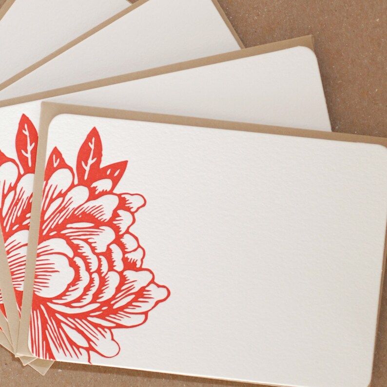 Stationery Letterpress : Scarlet Red Blossoming Flower Notes | Etsy