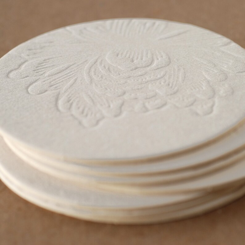 Letterpress Coasters Impression no ink Blossoming Flower Etsy