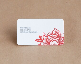 Letterpress Business Card Set : Blossoming Flower Personalized Calling Cards - text & ink color choice (pink, blue, yellow, green, orange)