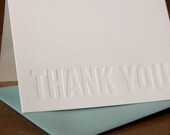 Letterpress Cards : 25 Impression (No Ink) Modern Block Thank You Notes - box of small folded cards w envelope color choice