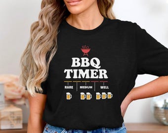 Funny BBQ Timer Beer Drinking Shirt, Grillmaster Barbecue T Shirt For Men Who Love Beer And Meat, Backyard Cookout Grilling Tee