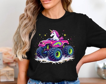Unicorn Monster Truck Shirt, Rainbow Unicorn Truck Tee, Cute Funny Monster Truck Top, Magical Unicorn Graphic Tee, Big Truck Lover Gift