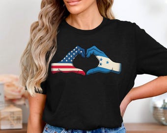 Honduras American Flag Shirt, Honduras Love USA Hands Tee, Honduran American Pride T-Shirt, Honduras Roots Heritage Family Shirt