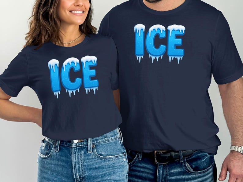 Matching ICE Graphic T-Shirts, Cute Couples Tees, Fun Winter Shirts, Cool Novelty T-Shirts, Unisex Fashion Tops for Couples