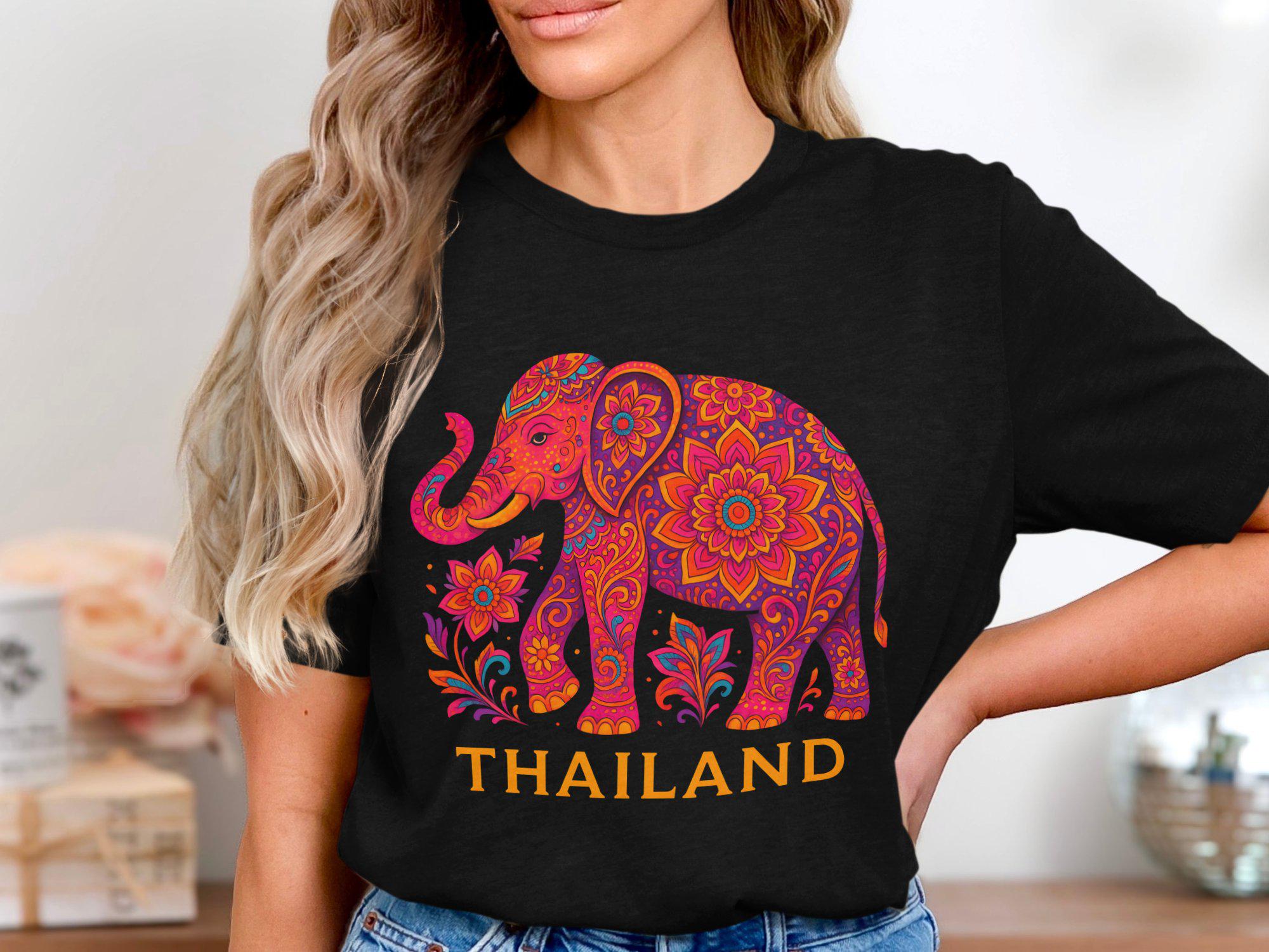 タイの象のシャツ、マンダラ象のTシャツ、カラフルな象のTシャツ、タイ