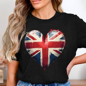 British Flag Heart Shirt, Union Jack Vintage Tee, UK Pride T-Shirt, Distressed Flag Top, England Heritage Graphic Tee, British Gift Idea