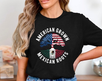 American Grown Mexican Roots Shirt, Mexican American Heritage Tee, Roots Flag Pride T Shirt, Mexico Flag Tree Roots Top, Latino Roots Gift