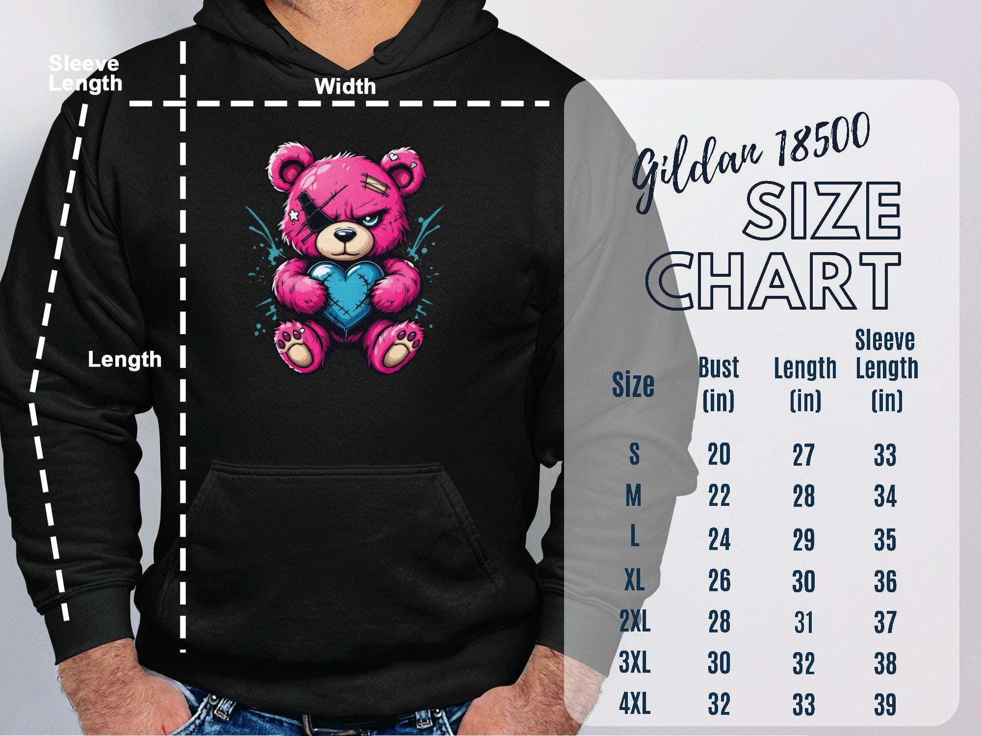 Punk Teddy Bear Shirt, Cute Angry Bear With Heart Tee, Edgy Pink