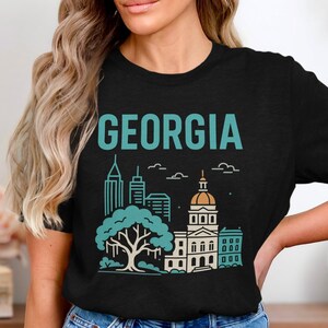 Georgia T Shirt, Southern State Graphic Tee, Atlanta City Souvenir Shirt, Peach State Travel Shirt, Retro Georgia Skyline T Shirt