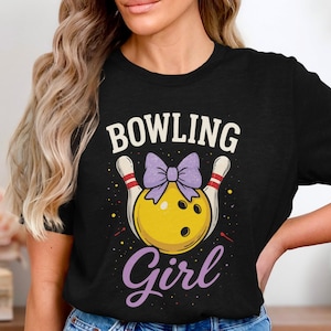 Bowling Girl Shirt, Cute Bowling Tee With Bow, Funny Bowling Lover Shirt, Retro Bowling Ball Shirt, Bowling Gift Idea For Player, Sporty Tee