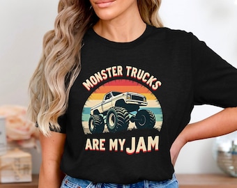 Maglietta "Monster Truck Are My Jam", Maglietta retrò con monster truck, Maglietta per amanti dei camion fuoristrada, Maglietta con grafica di camion con pneumatici grandi, Maglietta da corsa Mud Bog