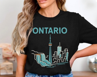 Ontario T Shirt, Toronto Skyline Tee, Niagara Falls Graphic Shirt, Canada Souvenir Travel Tee, CN Tower Cityscape Vintage Design
