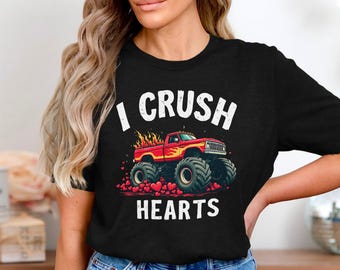 Camiseta divertida de Monster Truck, camiseta "I Crush Hearts", regalo de San Valentín para él, camiseta para amantes de los camiones con neumáticos grandes, camiseta gráfica "Crushing Hearts"