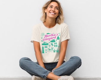 Martha's Vineyard Unisex T-Shirt * Pink & Green Edgartown Icons Tee