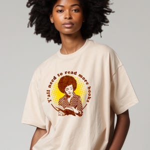 Literary Love T-Shirt: Retro Black Woman Graphic Tee - Read More Books