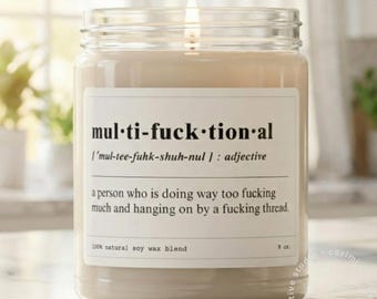 MultiFUCKtional Definition Candle – Sarcastic Soy Jar with Adult Humor Label