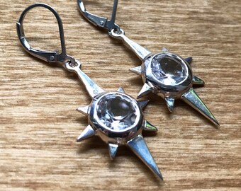 North Star Earrings- White Topaz and Sterling