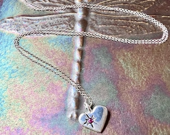 Ruby Starlight Heart Pendant in Sterling Silver