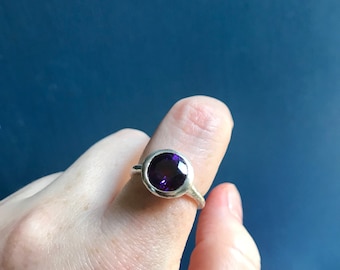 Amethyst and Sterling Silver- The Minimalist Ring