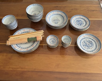 Chinese handmade tableware 34-piece vintage