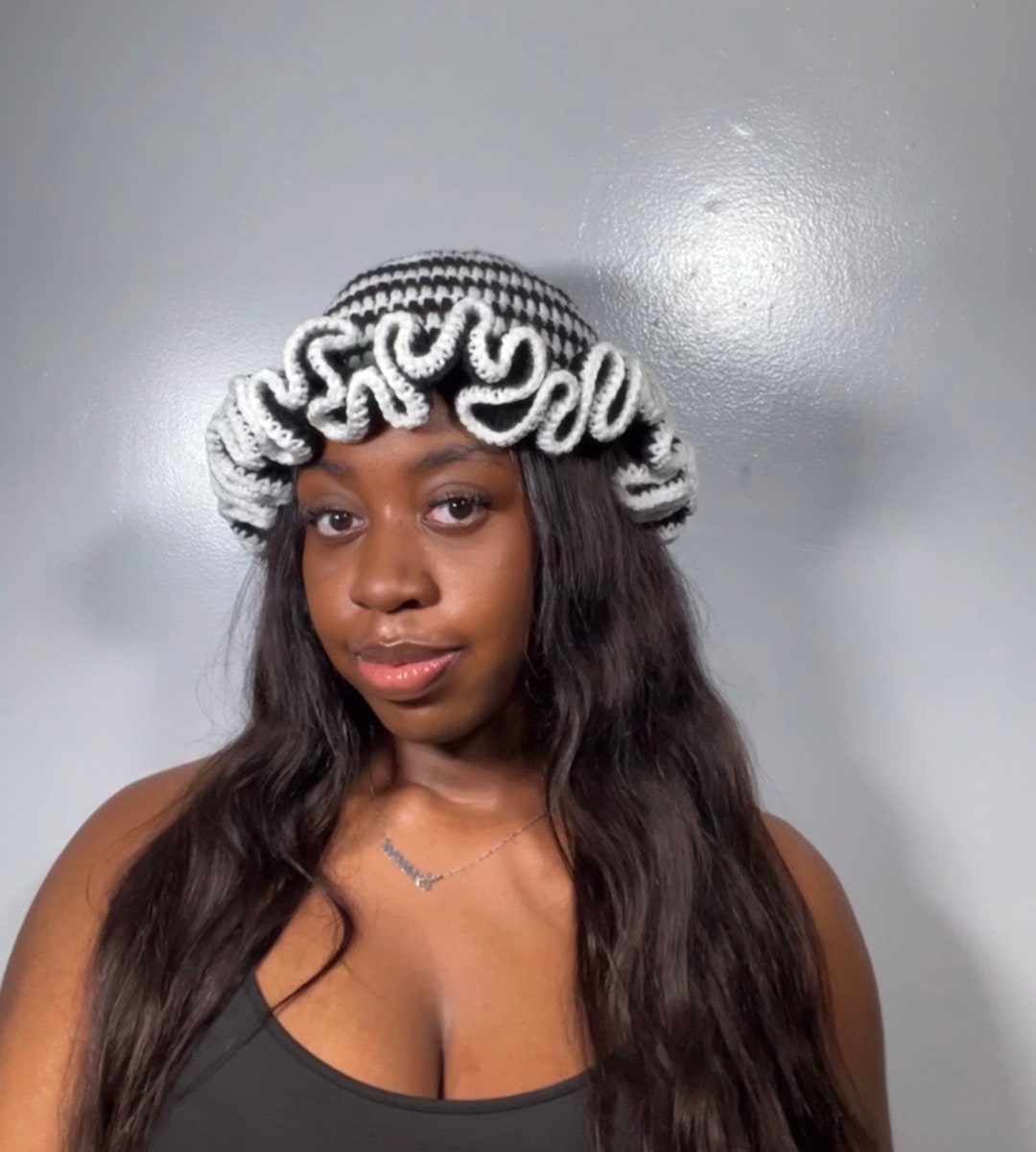 Pastel Striped Crochet Bucket Hat - Beige main image 1