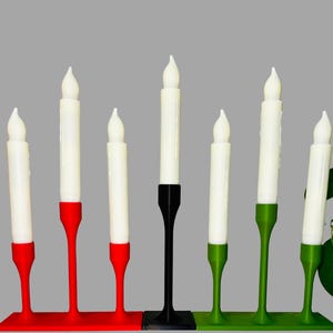 Kinara Kwanzaa Candle Holder Set | Modern 3-Piece Red Green Black Holders | Optional LED Candles | Lightweight Home Décor | Black Pride