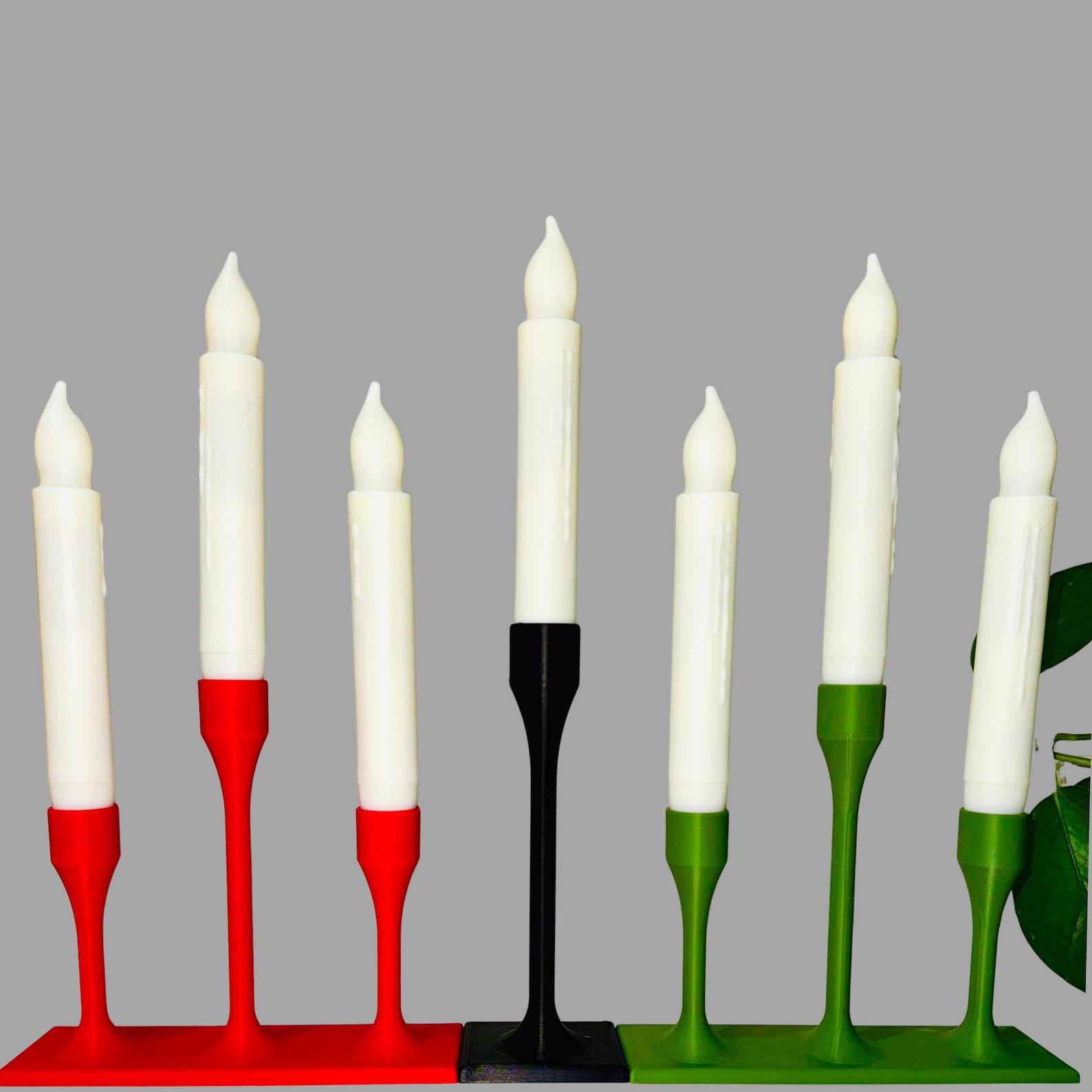 Kinara Kwanzaa Candle Holder Set | Modern 3-Piece Red Green Black Holders | Optional LED Candles | Lightweight Home Décor | Black Pride