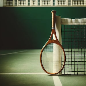 Vintage Tennis Racquet and Court Art Print - Classic Sports Decor