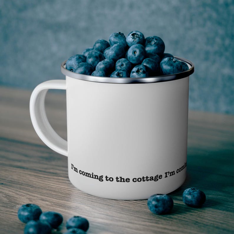 Im Coming to the Cottage Enamel Camping Mug | Heated Rivalry Inspired Cup | Minimal Fan Mug | 12oz Outdoor Drinkware image 1