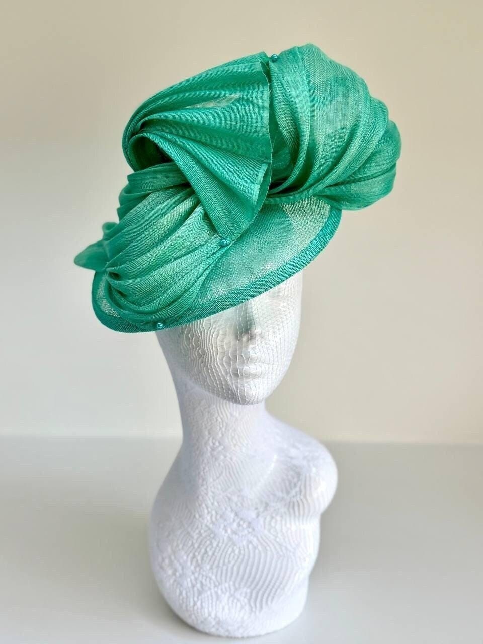 Aqua Fascinator Hat: Pearl Accents, Formal Headpiece - Etsy display picture 3