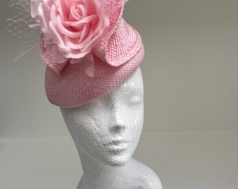 Blush Pink Pillbox Hat with Rose & Veiling